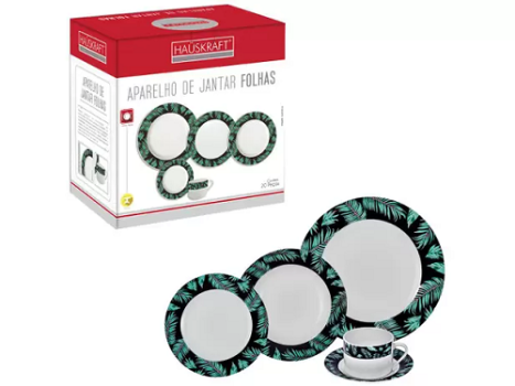 Aparelho de Jantar Chá 20 Peças Hauskraft – Porcelana Branco Folhas