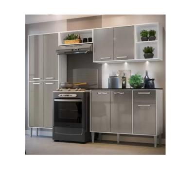 Cozinha Completa Compacta c/ 3 Leds, Armário e Balcão c/ Tampo 4 pçs Xangai Multimóveis Bca/Lca Fumê