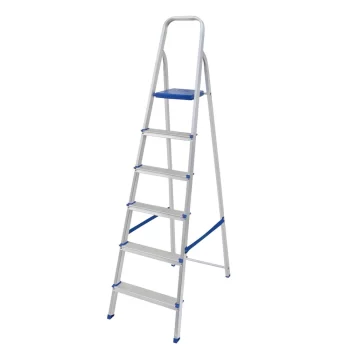 Escada Mor 5104 em Alumínio com 6 Degraus, Dobrável e com Fita de Segurança