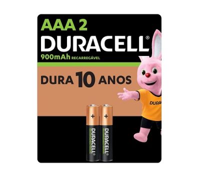 Pilha Recarregável AAA Palito DURACELL Com 2 Unidades