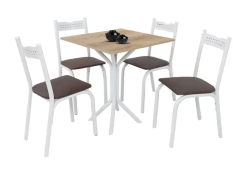 Mesa de Jantar 4 Cadeiras Quadrada – Branco e Marrom Ciplafe Clássica Ana