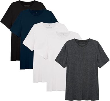 Kit 5 camisetas Básica, basicamente., Masculino, 2 Brancas Preto Azul Marinho Mescla Escuro, M