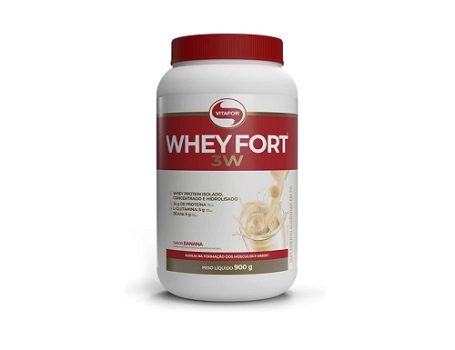 Whey Fort 3W – 900g – Banana, Vitafor, Cor: Branco