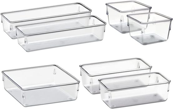 Organizador Modular Acrimet para Gavetas, Bancadas e Armários, Plástico Transparente, Kit com 7 Potes Sortidos
