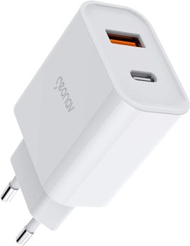 Carregador Universal Ultra Rápido Duo, 1 X USB-C Power Delivery 20W, 1 X USB Quick Charge 18W, Branco, CH20PDQC, Geonav