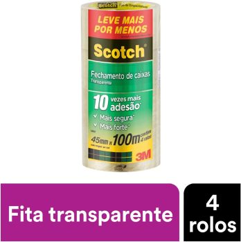 3M Fita Empacotamento Transparente Scotch 45Mm X 100M 4 Unidades Leve Mais Pague Menos, Scotch