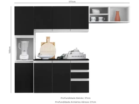 Cozinha Completa Poliman Móveis Laura – com Balcão 8 Portas 2 Gavetas