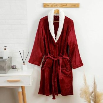 Roupão Flannel com Sherpa Vinho Tamanho G – Casa e Conforto