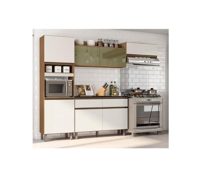 Cozinha Completa Poliman Porto com Balcão, 7 Portas e 2 Gavetas – 260cm de largura