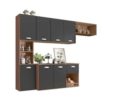 Cozinha Compacta Suspensa Poliman Mila com 7 Portas, 1 Prateleira e 1 Gaveta – 180cm de largura
