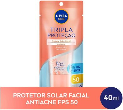 NIVEA SUN Protetor Solar Facial Tripla Proteção Loção Antiacne FPS50 40ml, , Cor: Salmão
