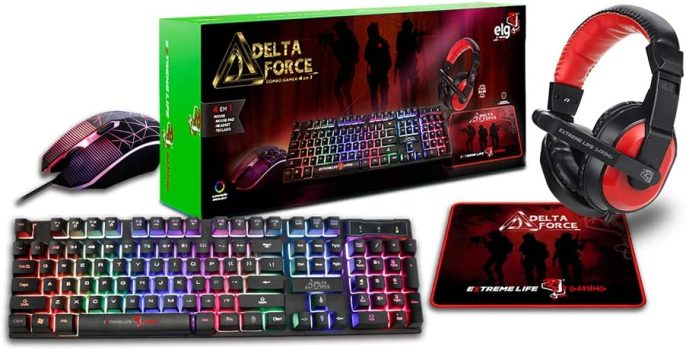 Combo Gamer Mouse + Teclado + Headset + Mousepad Delta Force – CGDF41 ELG