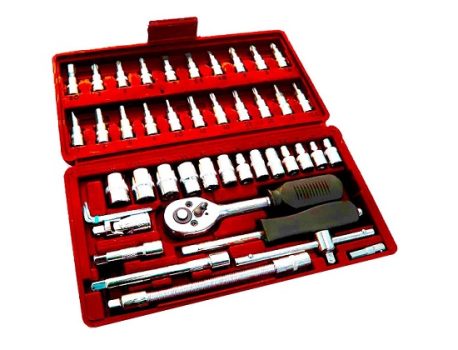 Conjunto Jogo Chave Catraca Reversível Soquetes 46 Peças