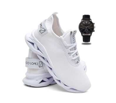Tênis Masculino Academia Corrida Esportivo + Relógio de Ponteiro