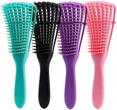 Escova Polvo Para Cabelos Cacheados e Crespos Desembaraçadora Anti-Quebra 8 Pontas Flexíveis Pente Polvo Escova Polvo p/ Cabelo Ondulado, Cacheado e Crespo Dedoliss