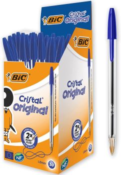 Caneta Esferográfica BIC Cristal Original Dura Mais, Azul, Ponta Média de 1.0mm, 835205, 50 unidades