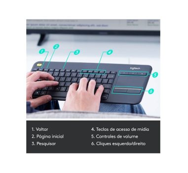 Teclado sem fio Logitech K400 Plus TV com Touchpad Integrado, Conexão USB Unifying e Layout ABNT2