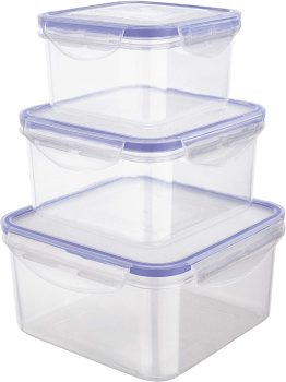 Conjunto Pote Hermético Quadrado 3 Peças Euro Azul