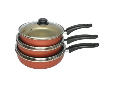 Conjunto Frigideira Antiaderente 3 Peças Com Tampa De Vidro (Cereja)