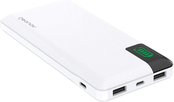 Carregador Portátil Universal 16.000mAh, 2 portas USB + 1 porta USB-C, Led Indicador de bateria, Branco, PB16KWT,Geonav