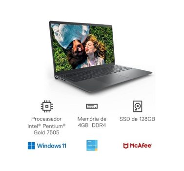 Notebook Dell Inspiron i15-i1100-M10P 15.6″ Full HD Intel Pentium Gold 4GB 128GB SSD Windows 11 Preto