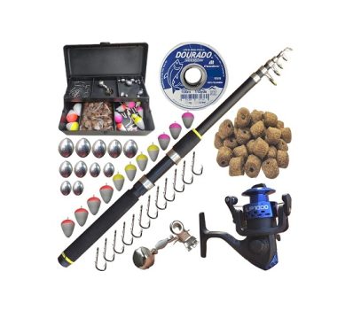 Kit de Pesca Completo Vara Telescópica 2,40m Molinete Itens