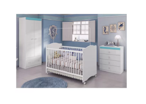 Quarto de Bebê Completo com Berço Guarda-Roupa – Cômoda Móveis Estrela Satriani