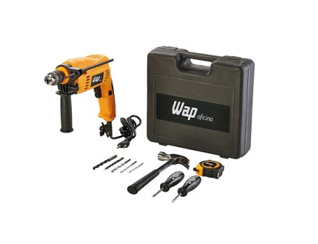 WAP Furadeira Elétrica De Impacto Efi 600K10 600W Mandril 3/8” 220V Maleta E Acessórios Trena Chaves Martelo Brocas Amarelo Com Preto
