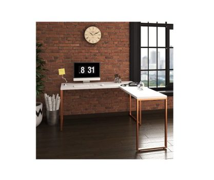 Mesa Em L Escritório Diretor Metal Madeira 150x150cm Branca