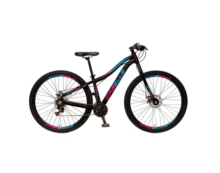 Bicicleta Aro 29 Colli Bike Cazelle Veneza 21 Marchas, Freio à Disco e Quadro 15,5″ – Preta/Rosa/Azul