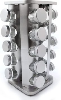 Porta Temperos Condimentos Inox 20 Potes Com Base Giratório (Inox)