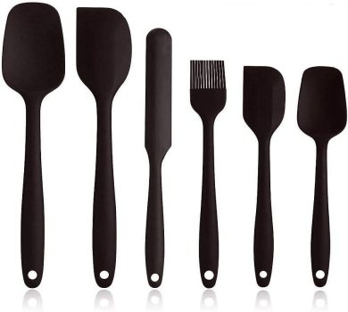 Kit de colheres escumadeiras e espatulas de silicone 6 peças (PRETO)