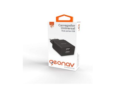 Carregador de Parede universal 2.1A, 2 portas USB, Bivolt, Preto, ESACB2, Geonav