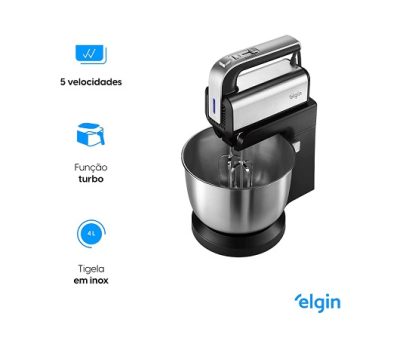 Batedeira Planetária Silver Blend Elgin Preta Com Sistema Orbital de Autogiro da Tigela 500W 127V