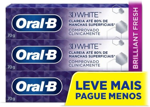 Creme Dental Clareador Oral-B 3D White Brilliant Fresh 70g – 3 Unidades