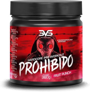Pré Treino Prohibido Hardcore Pre-Workout, 3VS Nutrition – Suplemento energético – 2 gr de Beta Alanina – Para homens e mulheres – Estimulante para treino – Energia e foco – Explosão de força em seus músculos!