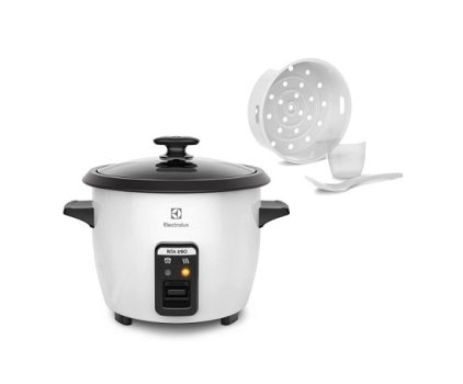Panela Elétrica Electrolux vapor arroz capacidade 1,3L 7 xícaras manter aquecido panela removivel antiaderente tampa vidro RCB50 branca 127v