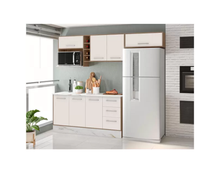 Cozinha Compacta Poliman Móveis Pisa com Balcão – 8 Portas 2 Gavetas