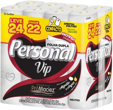 Papel Higiênico VIP Folha Dupla, Personal, 24 unidades, Branco (Embalagem pode variar)