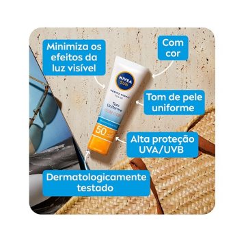 NIVEA SUN Protetor Solar Facial Beauty Expert Com Cor FPS 50 50g UVA/UVB, cor que se adapta aos tons de pele