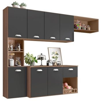 Cozinha Compacta Suspensa Poliman Mila com 7 Portas, 1 Prateleira e 1 Gaveta – 180cm de largura