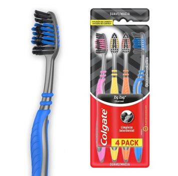 Escova Dental Colgate ZigZag Carvão 4 unid, CN07784A, Preto