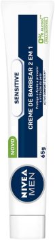 NIVEA MEN Creme de Barbear Sensitive 2 em 1 65g – Para peles sensíveis, previne irritações, com extrato de camomila e minerais, deslizamento suave da lâmina