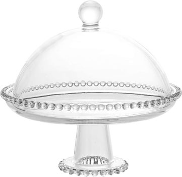 Wolff Pearl Prato com Pé e Tampa de Cristal, Transparente, 20 x 18 cm