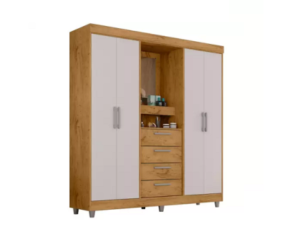 Guarda-roupa com Espelho 4 Portas 4 Gavetas – Araplac Pequim