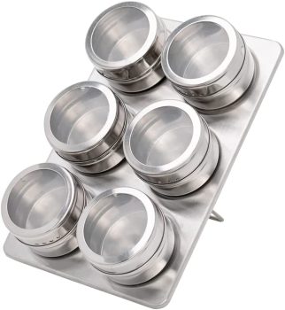 Jogo de 6 Porta Condimentos Inox com Suporte Retangular Mimo Style Prata
