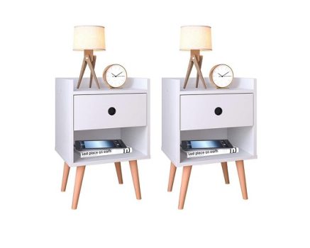 Conjunto Kit 2 Mesas de cabeceira Compacta Retrô Mesinha Canto Quarto Lateral Cama Com Gaveta e Nicho Para Decoração e Organização Cantinho Descanso Decore – Branco – Lojas RPM