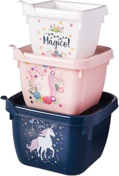 Conjunto De Potes Quadrado Unicórnio Com 3 Unidades Plasútil Multicor