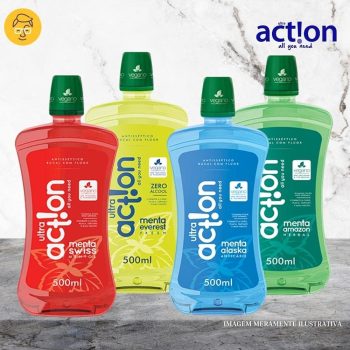 Enxaguante Bucal Menta Swiss, sem Triclosan, sem Parabeno, Previne Contra a Cárie, Hálito Saudavél, Produto Vegano, Ultra Action, 500 Ml