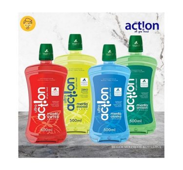 Enxaguante Bucal Menta Swiss, sem Triclosan, sem Parabeno, Previne Contra a Cárie, Hálito Saudavél, Produto Vegano, Ultra Action, 500 Ml